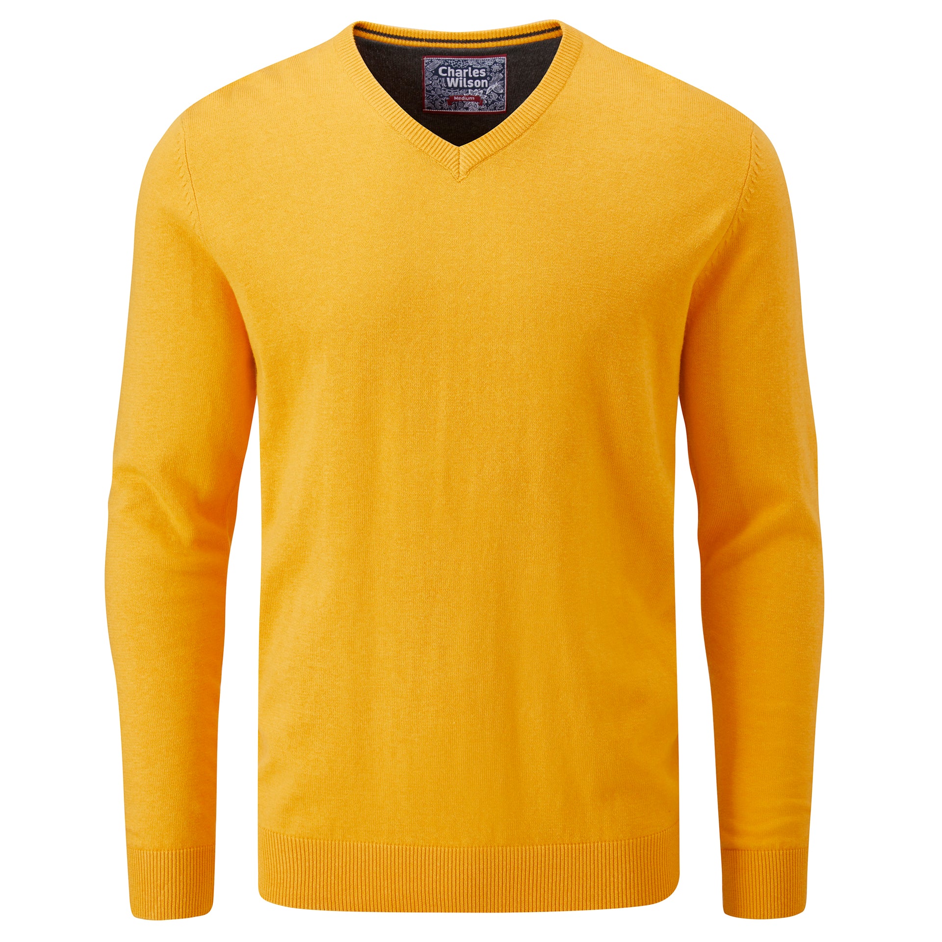 Fine Knit Cotton V-Neck Jumper Yellow (0422) S