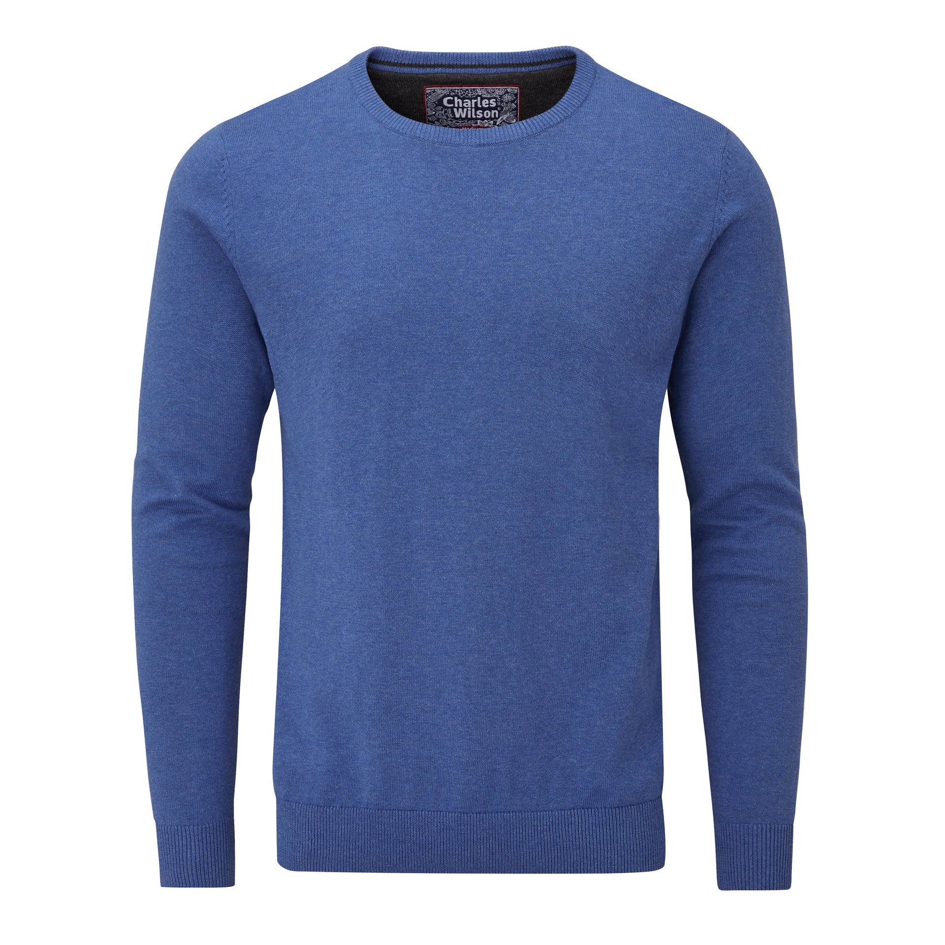 Fine Knit Cotton Crew Neck Jumper Blue (0422) S